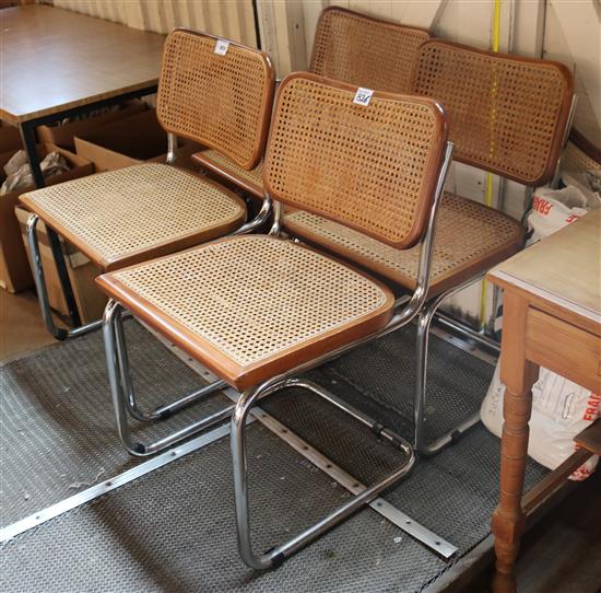 Set of four John Lewis chrome and caned beech dining chairs(-)